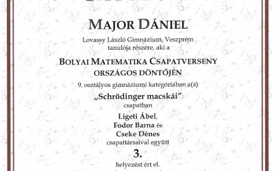 Bolyai Matematika Csapatverseny országos 3. helyezés