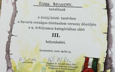 Savaria történelemverseny eredményei – 2026